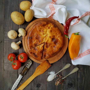 Пирог с картофелем и грибами на дрожжевом тесте